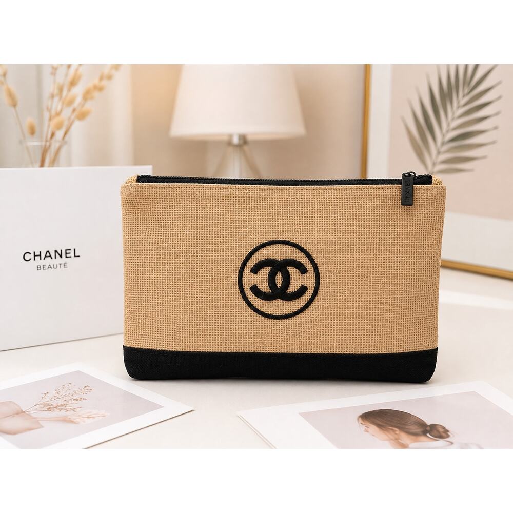Rare Chanel GWP Linen Cosmetic Pouch – Large Beauty & Travel Organizer